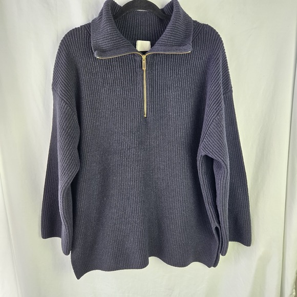 H&M Sweaters - H & M Tunic Sweater 1/4 Zip Womens Large Dk Blue Preppy Coastal Academia Resort